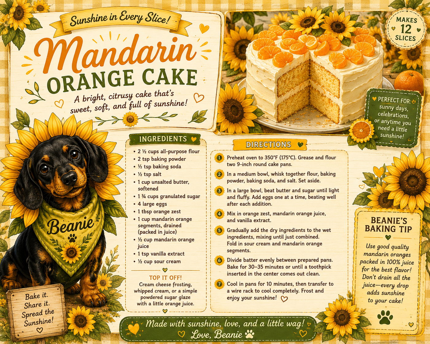 Mandarin Orange Cake Free Recipe Card Download - Right Click & Download